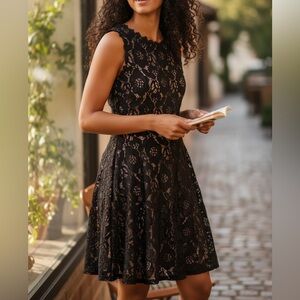 City Studio Black Floral Lace Midi Dress
